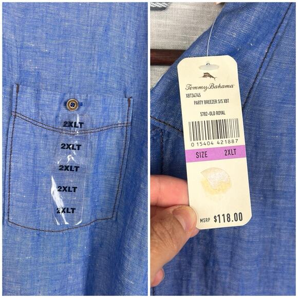 Tommy Bahama Men’s 100% Linen 2XLT Button Front Shirt Blue Chambray Relaxed Fit - Picture 5 of 7